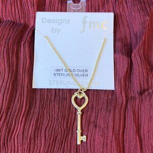 FMC Gold-Colored Key Pendant on Gold-Colored Chain Necklace